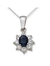 9Kt White Gold Ladies Wesselton Diamonds and Sapphire Flower Necklace WP019AM
